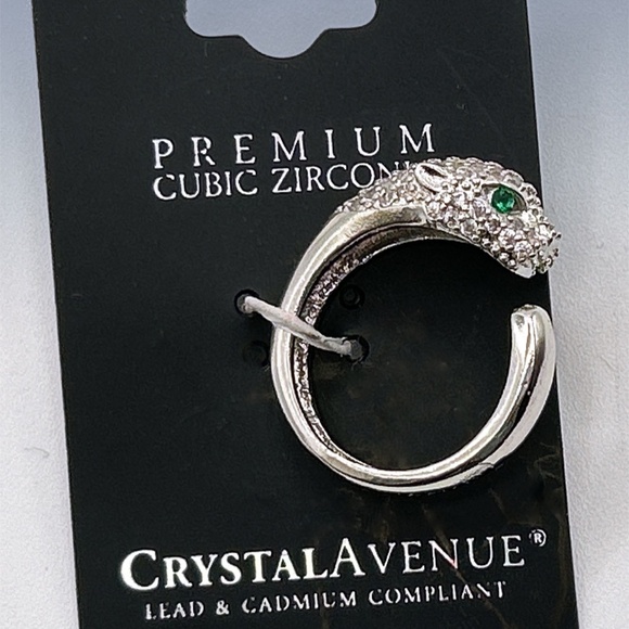 Gold or Silver-Tone PAVE Cubic Zirconia CZ PANTHER Head Open Cuff RING Size 8 - Picture 4 of 5